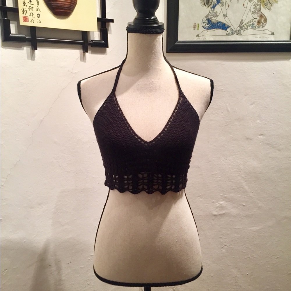 Knit black halter top